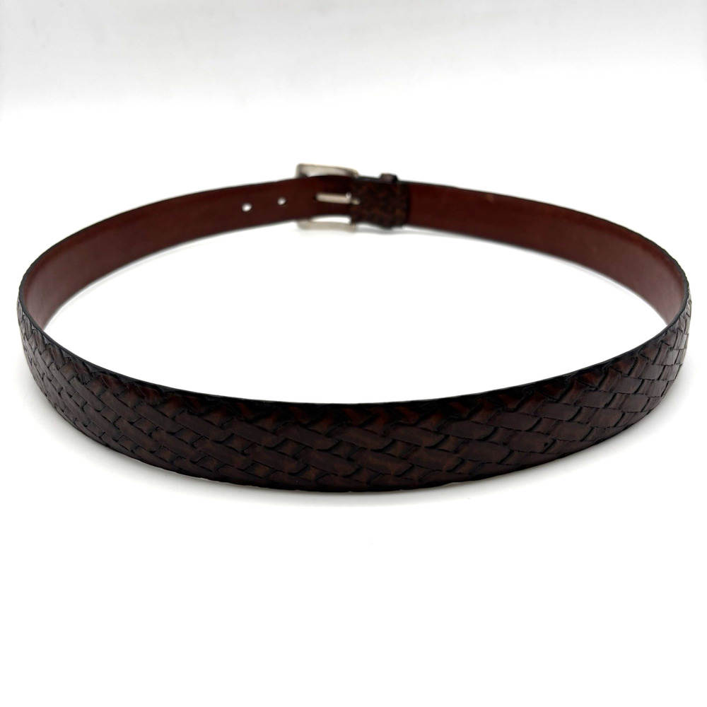 1970s Harris Prestige Brown Basketweave Leather Dress Belt 36 Handcrafted in USA - Picture 5 of 13